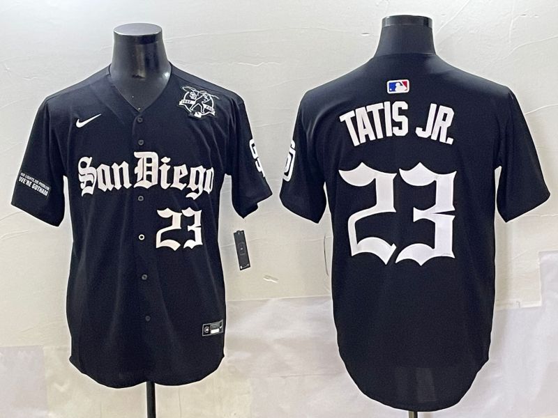 Men 2025 San Diego Padres #23 Tatis jr Black Five generations Joint Name Nike MLB Jersey style 10